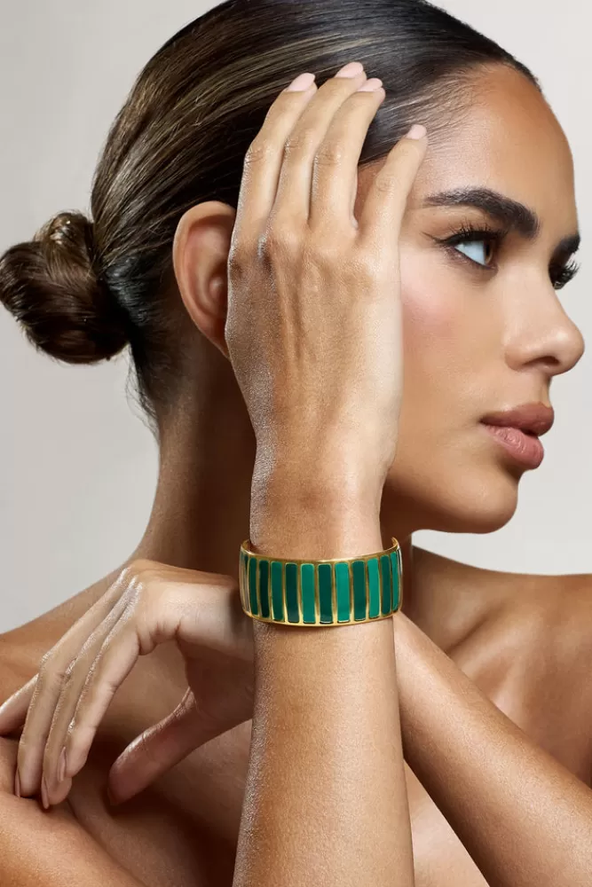 Club L London Yasmine | Jade Adjustable Gold Bangle GREEN Clearance