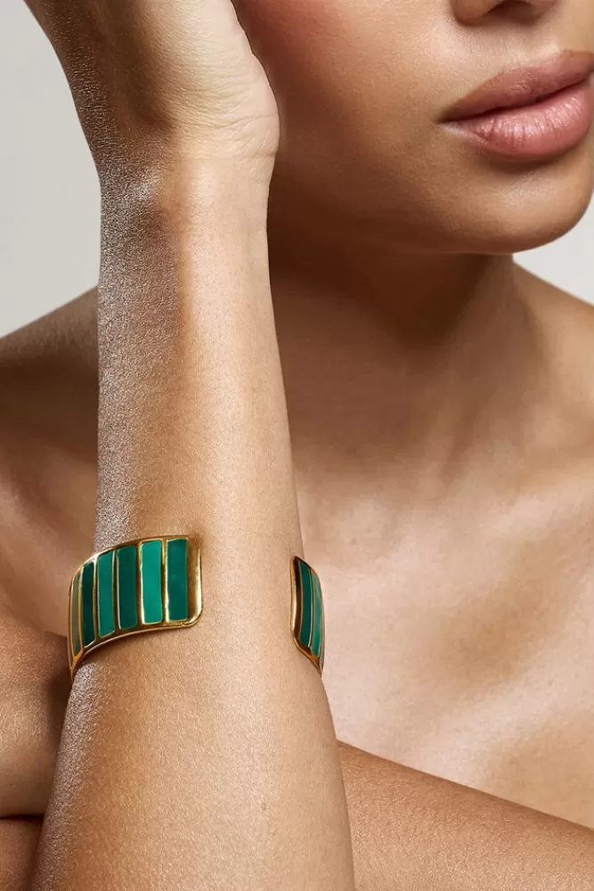 Club L London Yasmine | Jade Adjustable Gold Bangle GREEN Clearance