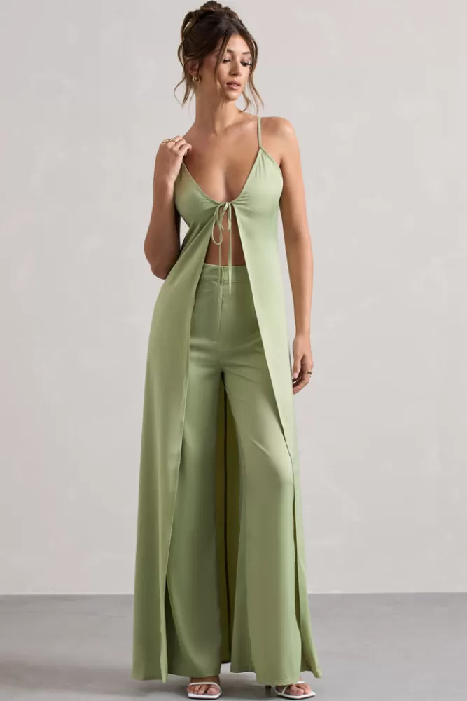Club L London Your Way | Pale Green Satin Wide-Leg Trousers MATCHAGREEN Outlet