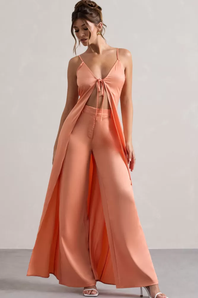 Club L London Your Way | Satin Wide-Leg Trousers PEACH Online