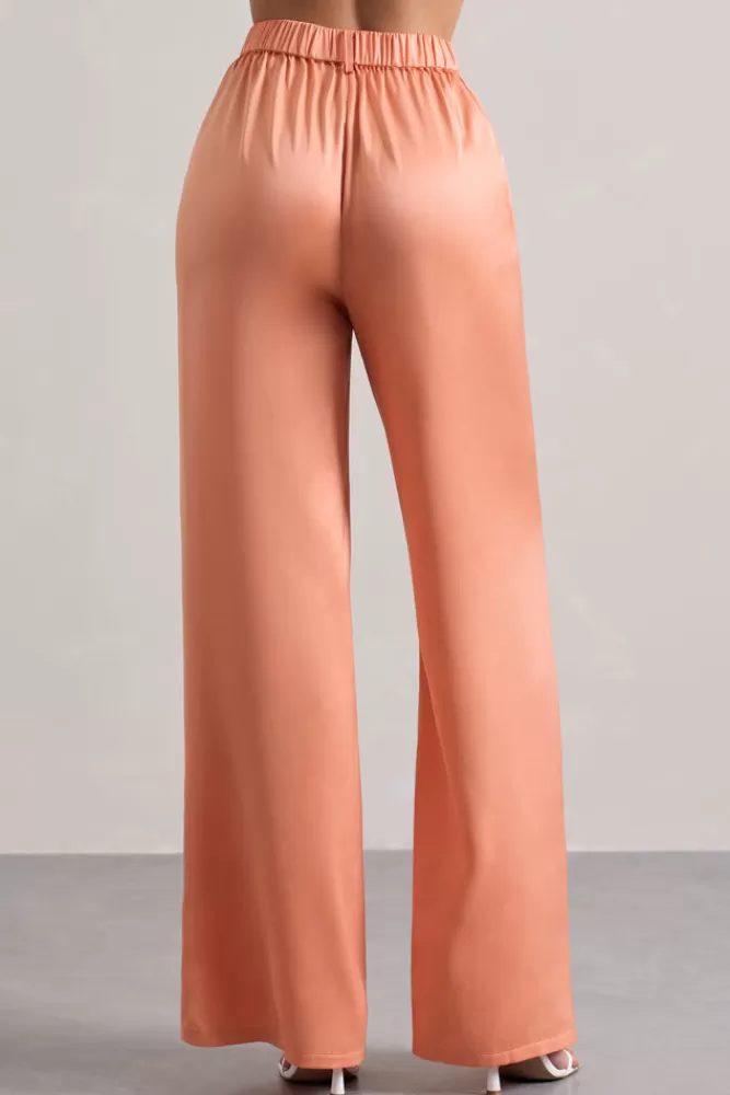 Club L London Your Way | Satin Wide-Leg Trousers PEACH Online