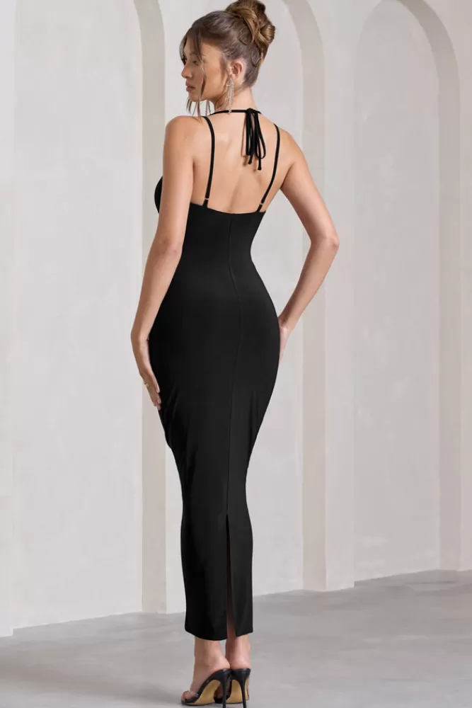 Club L London Yvette | Plunge-Neck Twisted Maxi Dress With Cross-Back BLACK Online