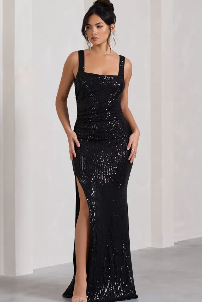 Club L London Yvonne | Sequin Open-Back Bodycon Maxi Dress BLACK Fashion