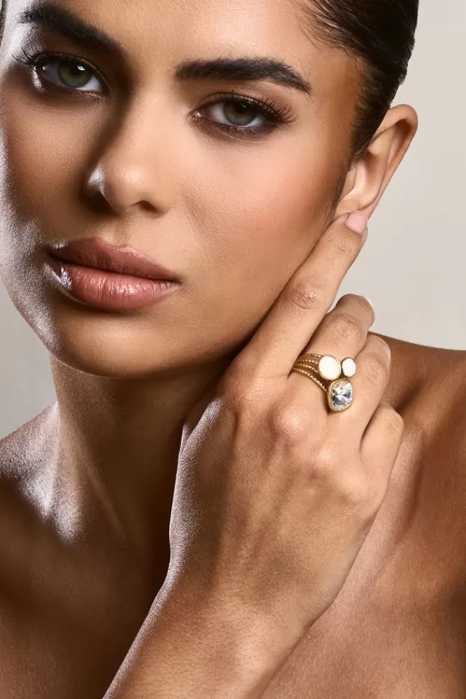 Club L London Zafina | Gold Adjustable Stone Cluster Ring CLEAR Flash Sale