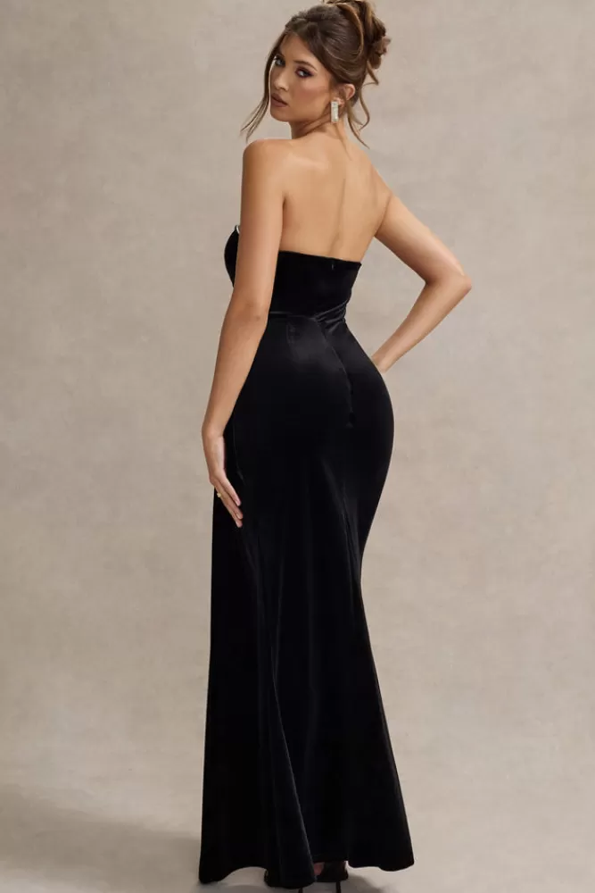 Club L London Zafira | Velvet Strapless Draped Maxi Dress BLACK Shop