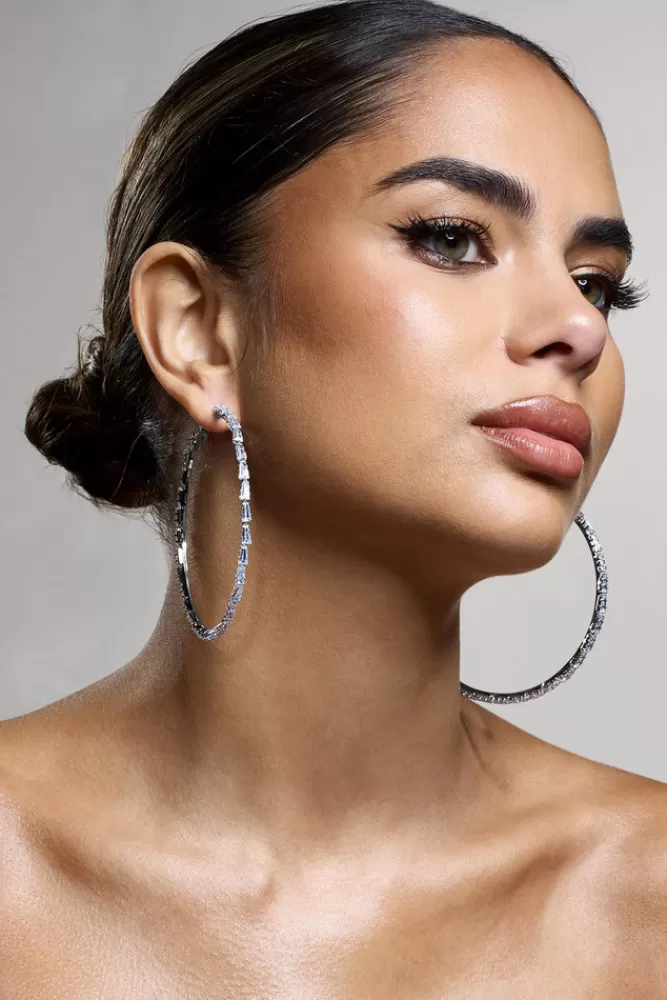 Club L London Zaida | Diamante Hoop Earrings SILVER Best