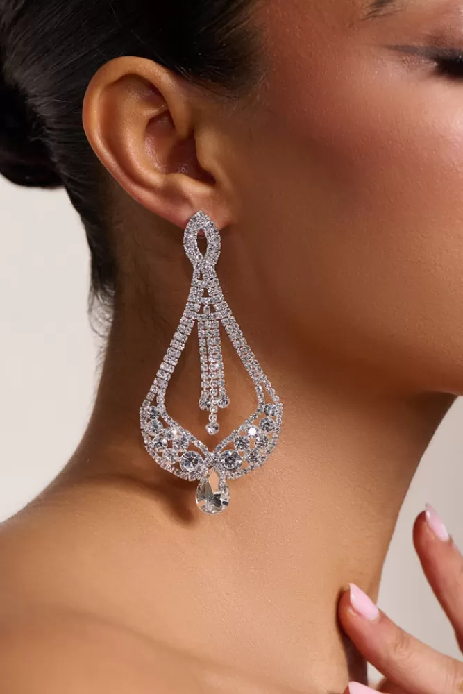 Club L London Zena | Diamante Teardrop Earrings SILVER Fashion