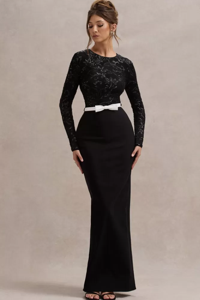 Club L London Zenith | Lace Long-Sleeve Maxi Dress BLACK Shop