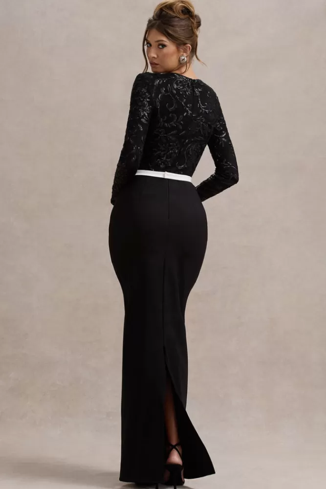 Club L London Zenith | Lace Long-Sleeve Maxi Dress BLACK Shop