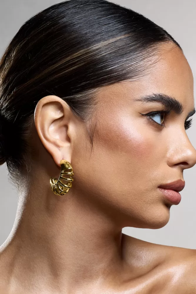 Club L London Zephyrine | Ribbed Hoop Earrings GOLD Clearance