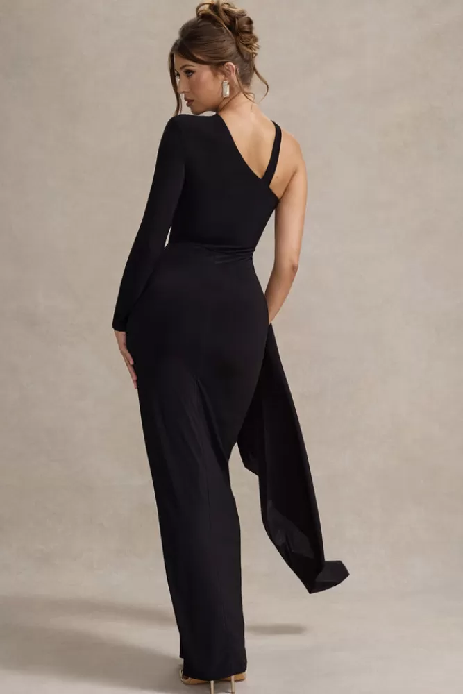 Club L London Zhuri | Asymmetric One-Sleeve Draped Maxi Dress BLACK Best