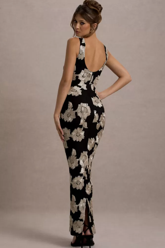 Club L London Zoella | Ecru Floral Print Sleeveless Maxi Dress BLACKANDECRU New