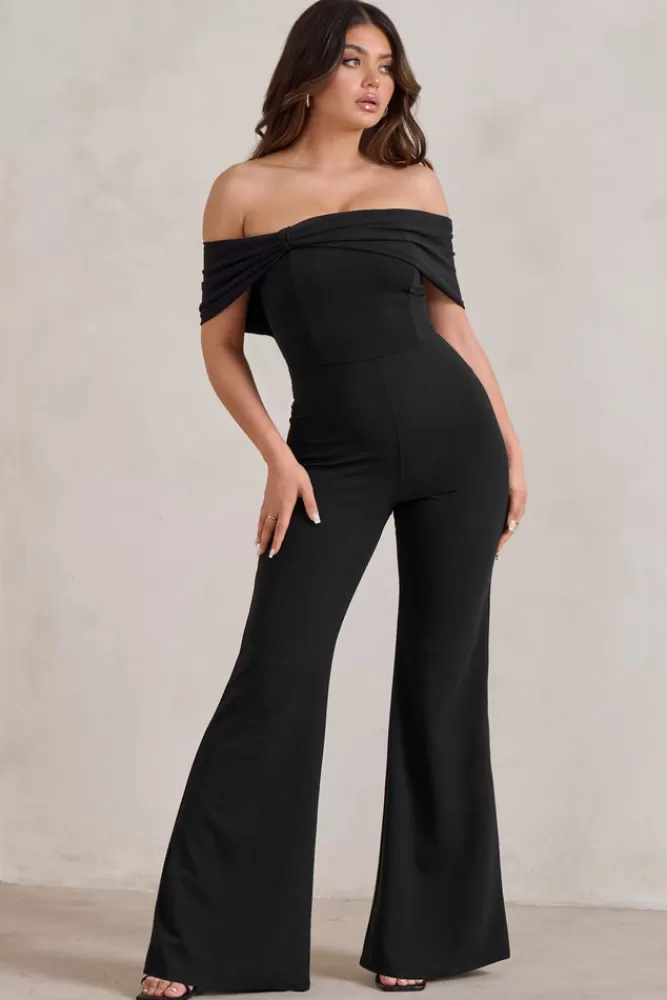 Club L London Zoey | Bardot Bow Detail Jumpsuit BLACK Hot