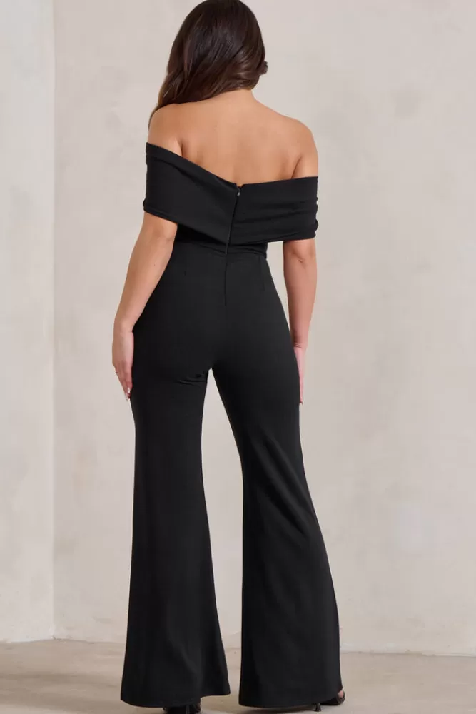 Club L London Zoey | Bardot Bow Detail Jumpsuit BLACK Hot